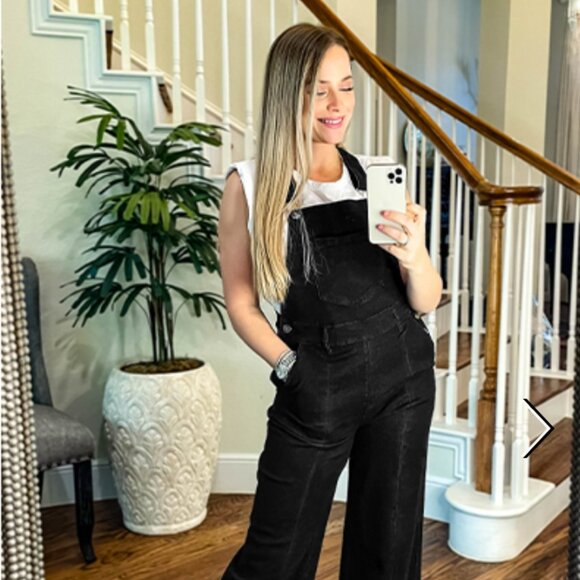 Women’s Loose Fit Denim Bib Baggy Overalls Straight Wide Leg M - Picture 7 of 7